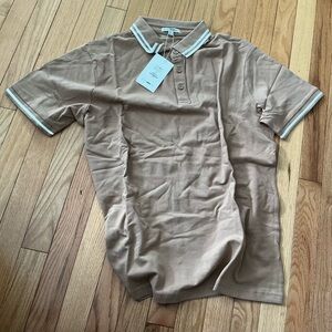 Fashion Nova Tan Polo Shirt with White Accents